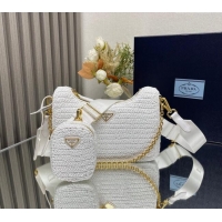 Trendy Design Prada Re-Edition 2005 Raffia-effect crochet bag 1BH204 White 2024