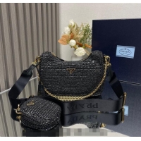 Shop Cheap Prada Re-Edition 2005 Raffia-effect crochet bag 1BH204 Black 2024