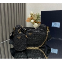 Shop Cheap Prada Re-Edition 2005 Raffia-effect crochet bag 1BH204 Black 2024