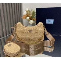 Inexpensive Prada Re-Edition 2005 Raffia-effect crochet bag 1BH204 Beige 2024