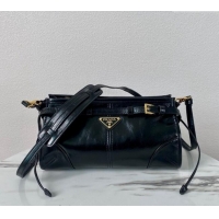 Promotional Prada LusSolf Siny Leather Shoulder Bag 1BA215 Black 2024