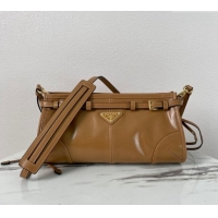 Best Price Prada LusSolf Siny Leather Shoulder Bag 1BA215 Brown 2024