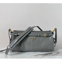 Famous Brand Prada LusSolf Siny Leather Shoulder Bag 1BA215 Grey 2024