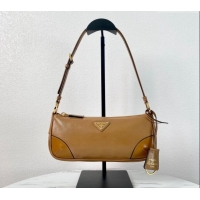 Super Quality Prada Re-Edition 2002 small shiny leather shoulder bag 1BC201 Brown 2024