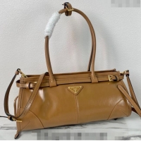 Buy Fashionable Prada Medium shiny leather handbag 1BA426 Brown 2024