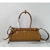 Buy Fashionable Prada Medium shiny leather handbag 1BA426 Brown 2024