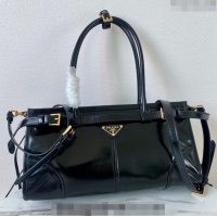 Most Popular Prada Medium shiny leather handbag 1BA426 Black 2024