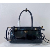 Most Popular Prada Medium shiny leather handbag 1BA426 Black 2024