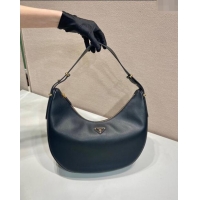 Super Quality Prada Large leather hobo shoulder bag 1BC212 Black 2024