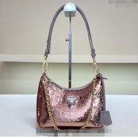 Well Crafted Prada Re-Edition Re-Nylon and sequin mini-bag 1BC204 Pink Gold/Grey 2024