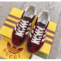 Best Grade Gucci x Adidas Gazelle Suede & Velvet Sneakers Burgundy 080102