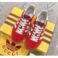 Hot Style Gucci x Adidas Gazelle Suede & Velvet Sneakers Red 080103