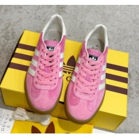 Good Quality Gucci x Adidas Gazelle Suede & Velvet Sneakers Pink 080107