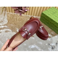 Big Discount Gucci Horsebit Wedge Platform Loafers Pumps 5cm in Calf Leather Dark Burgundy 814072