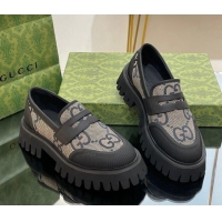 Low Price Gucci Loafers in Leather and Maxi GG Canvas Grey 814084