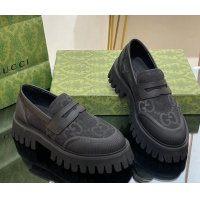 Low Cost Gucci Loafers in Leather and Maxi GG Canvas Black 814085