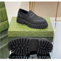 Low Cost Gucci Loafers in Leather and Maxi GG Canvas Black 814085