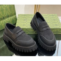 Top Grade Gucci Loafers in Leather and GG Canvas Black 814086