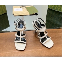 Popular Style Gucci Leather Heel Sandals 9.5cm with Long Horsebit White 814090