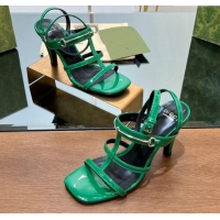 Duplicate Gucci Leather Heel Sandals 9.5cm with Long Horsebit Green 814092