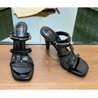 Best Grade Gucci Leather Heel Slides Sandal 9.5cm with Long Horsebit Black 814094