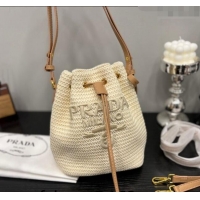 Reasonable Price Prada Straw Bucket Bag 0305 Light Beige 2024