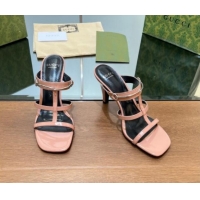 Good Looking Gucci Leather Heel Slides Sandal 9.5cm with Long Horsebit Pink 814095