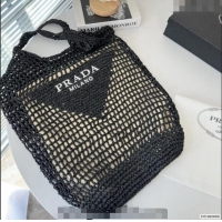 Buy Discount Prada Raffia Straw Tote Bag 1BG424 Black 2024