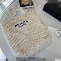 Affordable Price Prada Raffia Straw Tote Bag 1BG424 White 2024