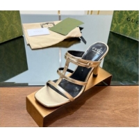 Shop Duplicate Gucci Leather Heel Slides Sandal 9.5cm with Long Horsebit Gold 814096