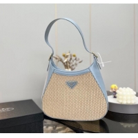 Popular Style Prada Straw Hobo shoulder bag 1BC179 2024 Beige/Blue 2024