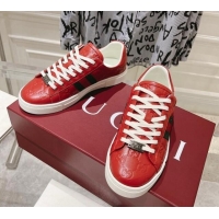 Low Price Gucci Ace Sneakers with Web in GG Leather Red 814100