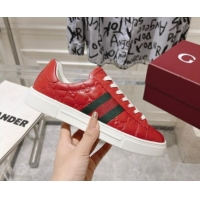 Low Price Gucci Ace Sneakers with Web in GG Leather Red 814100