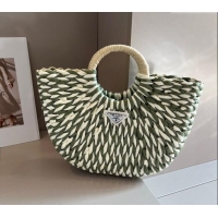 Top Design Prada Straw Top Handle Bag 040201 Green 2024