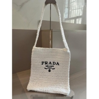 Top Grade Prada Straw Shoulder Bag 040202 White 2024