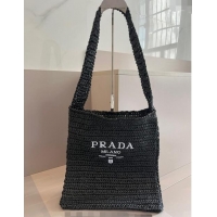 Buy Cheap Prada Straw Shoulder Bag 040202 Black 2024