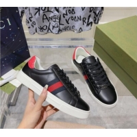 Stylish Gucci Ace Sneakers with Web in Calf Leather Black 814109