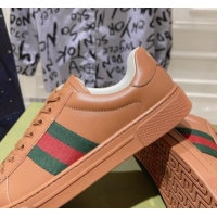 Perfect Gucci Ace Sneakers with Web in Calf Leather Brown 814110