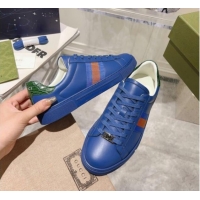 Best Grade Gucci Ace Sneakers with Web in Calf Leather Blue 814111