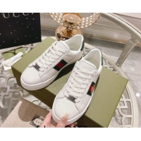 Low Price Gucci Ace Sneakers with Web and Bee in White Leather 814116