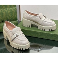 Good Quality Gucci GG Leather Platform Loafers with Buckle White 814119