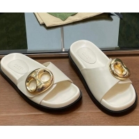 Purchase Gucci Marina Chain Leather Flat Slides Sandal White 814122