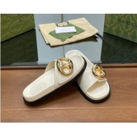 Purchase Gucci Marina Chain Leather Flat Slides Sandal White 814122