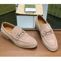 Top Grade Gucci Men's Horsebit Suede Loafers Beige 814124