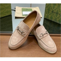 Top Grade Gucci Men's Horsebit Suede Loafers Beige 814124