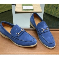 Unique Style Gucci Men's Horsebit Suede Loafers Blue 814125