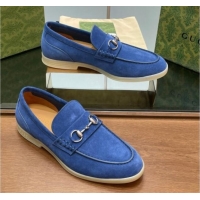 Unique Style Gucci Men's Horsebit Suede Loafers Blue 814125