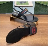 Best Price Gucci Interlocking G Web Leather Flat Thong Sandals Black 814131