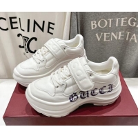 Good Quality Gucci Wave Wedge Sneakers 6.3cm in White Leather with GUCCI Print 906003