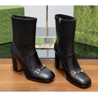 Low Cost Gucci Leather Horsebit Heel Ankle Boots 6.5cm Black 906008